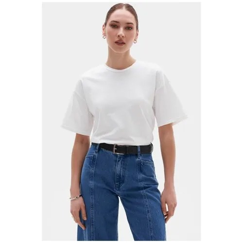Футболка TOPTOP, оверсайз, хлопок, однотонная, размер 44, белый