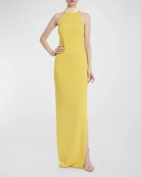 Платье-колонна с бретельками из бисера Badgley Mischka Collection, цвет Yellow