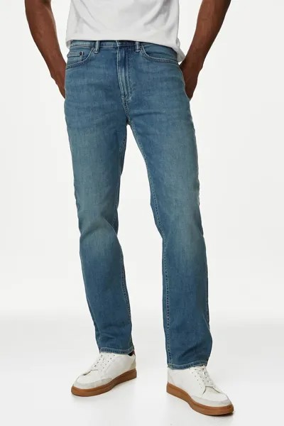 Джинсы прямого кроя из эластичной ткани Marks & Spencer, синий