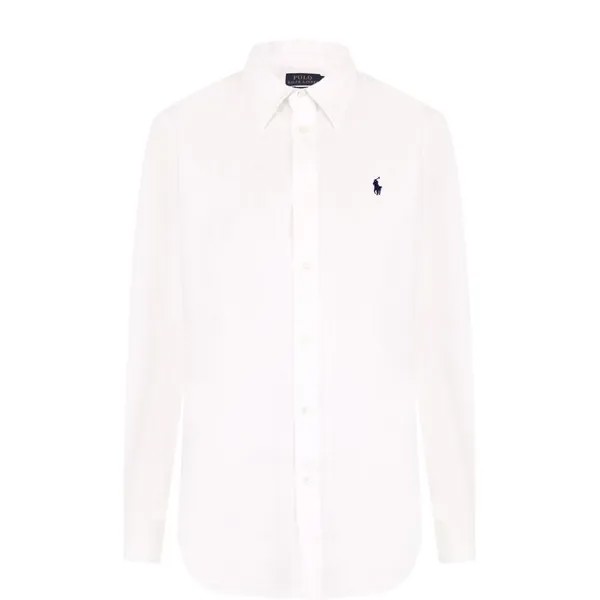 Однотонная льняная блуза с вышитым логотипом бренда Polo Ralph Lauren