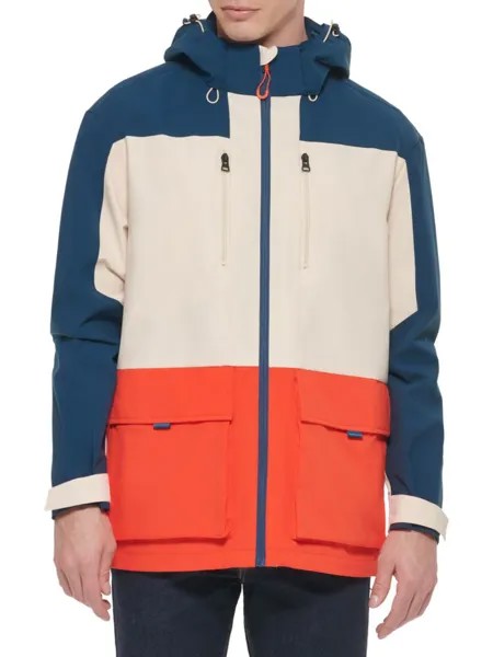 Водонепроницаемая куртка с капюшоном и цветными блоками Cole Haan, темно-оранжевый