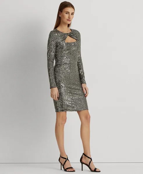 Женское коктейльное платье с пайетками Lauren Ralph Lauren, серебро