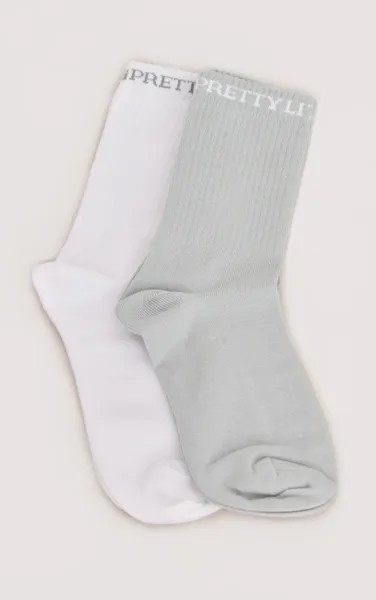 PrettyLittleThing Серые носки с логотипом, 2 пары