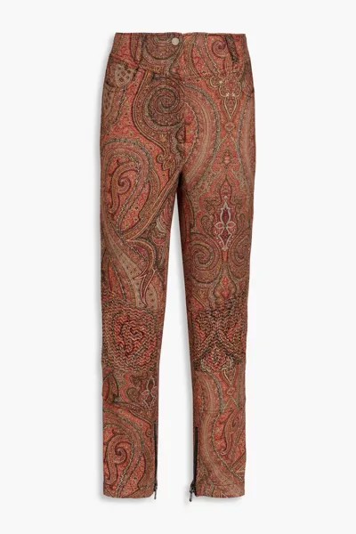 Прямые брюки из шерсти и шелка с принтом пейсли Etro, коричневый