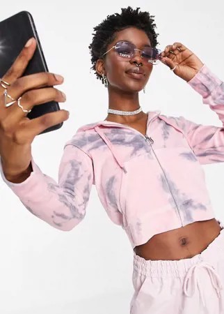 Розовый выбеленный велюровый худи из юбилейной коллекции от комплекта Juicy Couture-Розовый цвет