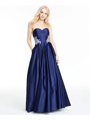 BLONDIE Женское длинное торжественное платье темно-синего цвета с текстурой и цветочным принтом, юниоры 7