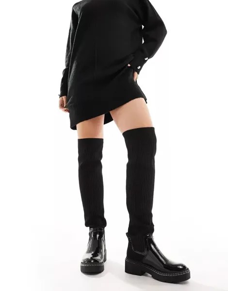 Черные ботинки River Island Wide Fit с высоким трикотажным голенищем и широкой посадкой