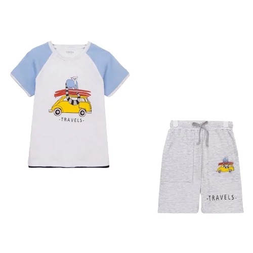 TAKRO Комплект для мальчика (шорты, футболка), цвет белый/меланж, рост 110 см