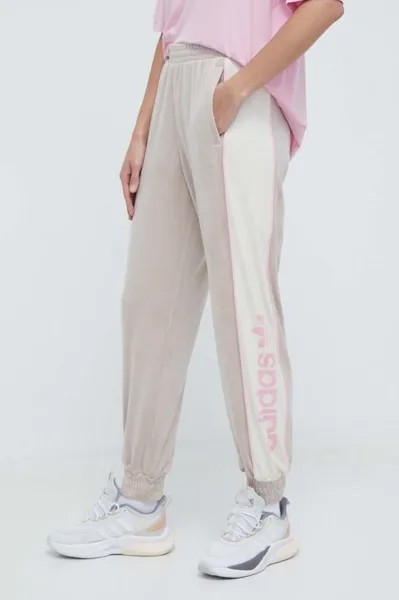 Бархатные спортивные штаны adidas Originals, бежевый