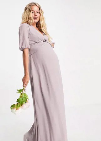Светло-серое платье макси для подружки невесты с запахом спереди TFNC Maternity-Серый