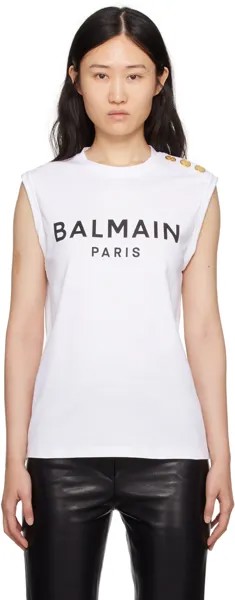 Белая майка с 3 пуговицами Balmain