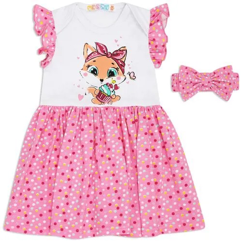 Детский трикотажный набор для девочек: боди-платье, повязка Me&We цв. Розовый р. 80