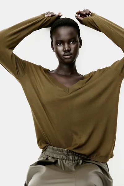 Свитер с V-образным вырезом H&M, хаки