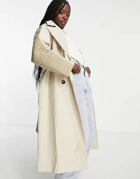 Бежевый oversized-тренч с гибридной и стеганой отделкой ASOS DESIGN-Светло-бежевый цвет