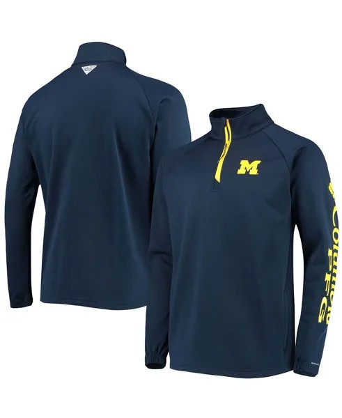 Мужская темно-синяя куртка michigan wolverines terminal tackle из флиса реглан omni-shade с молнией на четверть Columbia, синий