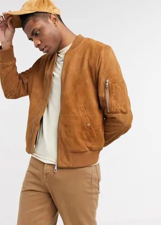 Светло-коричневый замшевый бомбер с карманом MA1 ASOS DESIGN-Коричневый цвет