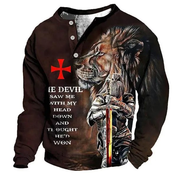 Мужская винтажная толстовка Henley с принтом Knights Templar Cross
