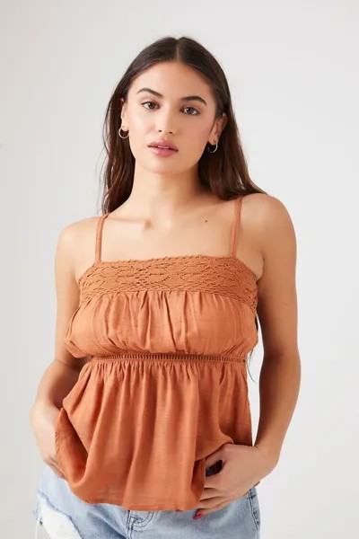 Майка с отделкой крючком Forever 21, ржавый