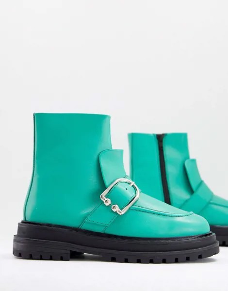 Зеленые кожаные ботинки с пряжками ASOS DESIGN Aspen-Зеленый цвет