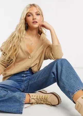 Пушистый кардиган бежевого цвета в стиле oversize ASOS DESIGN-Бежевый