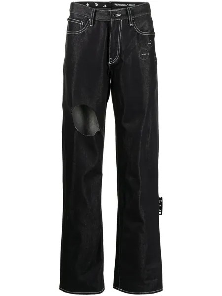 Off-White джинсы с вырезами, черный