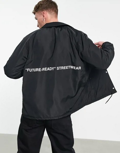Черная спортивная куртка с принтом на спине Bershka-Черный