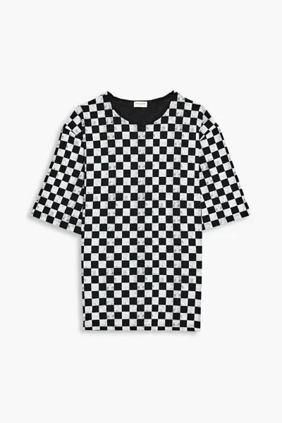 Футболка из хлопкового джерси в клетку SAINT LAURENT, черный