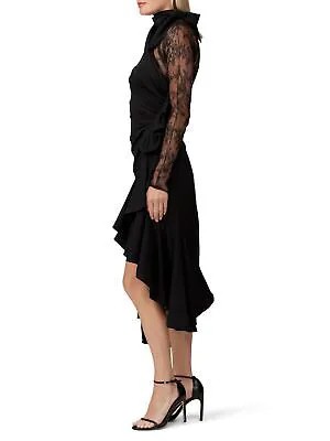 PHILOSOPHY Женское черное вечернее платье миди с длинными рукавами и рюшами и завязками на шее 8
