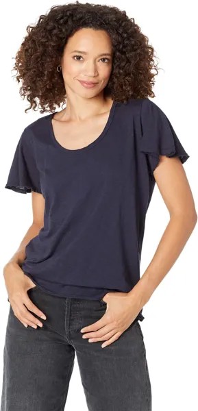 Топ Michael Stars Jana Scoop Neck Flutter Sleeve Top in Supima Cotton Slub, цвет Admiral