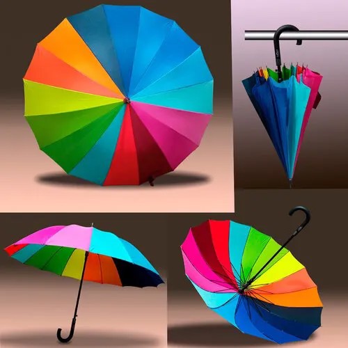 Зонт-трость полуавтомат, купол 100 см., 16 спиц, чехол в комплекте, мультиколор