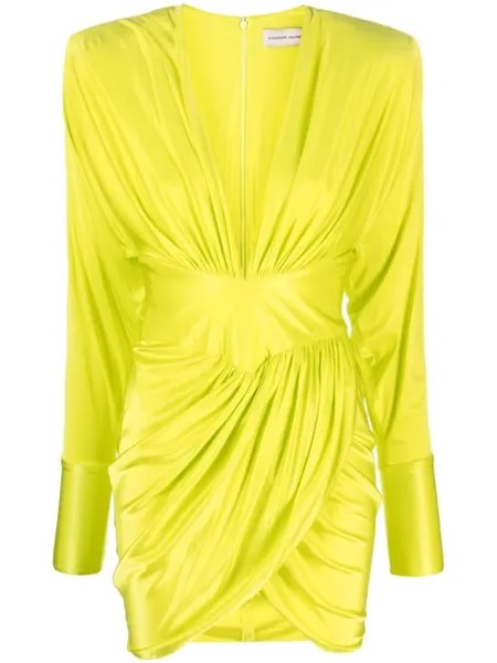 Alexandre Vauthier платье с V-образным вырезом и сборками, зеленый