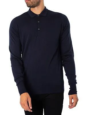 Мужская трикотажная рубашка-поло с длинными рукавами John Smedley, синяя