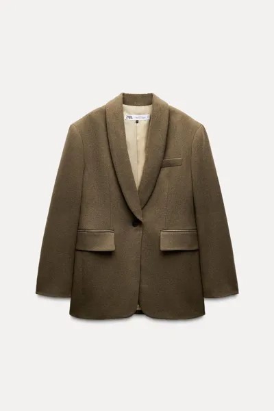 Пиджак из шерсти ZARA, темный хаки