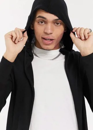 Черный кардиган с капюшоном и асимметричным краем ASOS DESIGN-Черный цвет