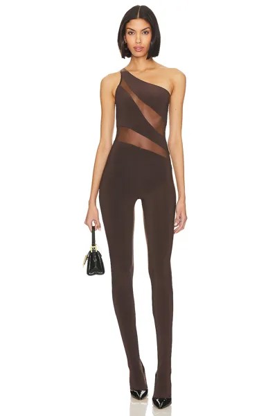 Комбинезон Norma Kamali Snake Mesh Catsuit With Footsie, цвет Chocolate/chocolate Mesh