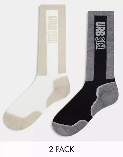 Набор из 2 лыжных носков Urban Threads черного и бежевого цвета