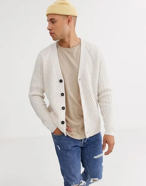Светло-бежевый кардиган в рубчик ASOS DESIGN-Кремовый