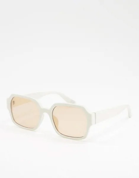 Кремовые квадратные солнцезащитные очки со светло-коричневыми стеклами ASOS DESIGN-Белый