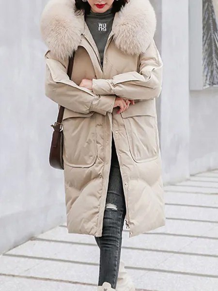 Milanoo Puffer Coats For Women Faux Fur Collar Warmth Preservation Long Sleeves Winter Outerwear