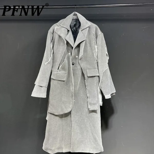 Мужской новый Тренч PFNW на весну и осень, Вельветовая ветровка средней длины, ВИНТАЖНЫЕ пальто из двух частей 28A0022