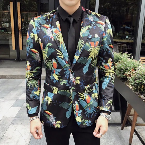 Куртка на заказ вечерние певица костюм мужские куртки Hombre De Vestir пиджак с цветочным принтом Для мужчин 2020 осень Фирменная Новинка Для мужчин на одной пуговице блейзер