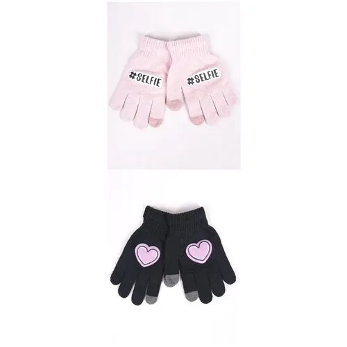 Перчатки Yo! демисезонные, размер 14, розовый, черный