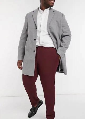 Бордовые строгие брюки стретч Burton Menswear Big & Tall-Красный