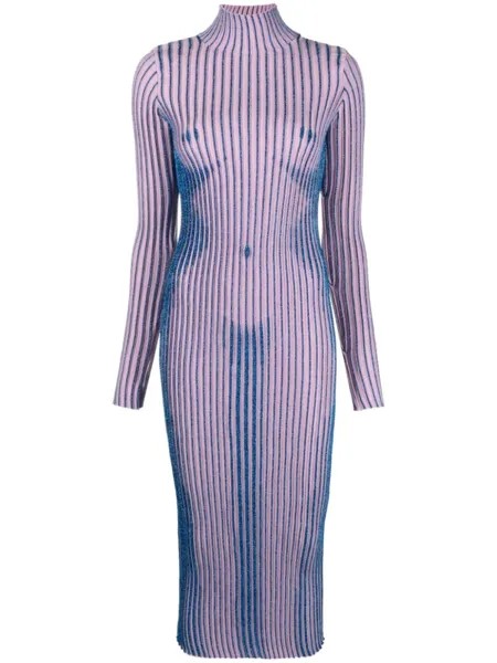 Jean Paul Gaultier платье в полоску из смесовой шерсти, розовый