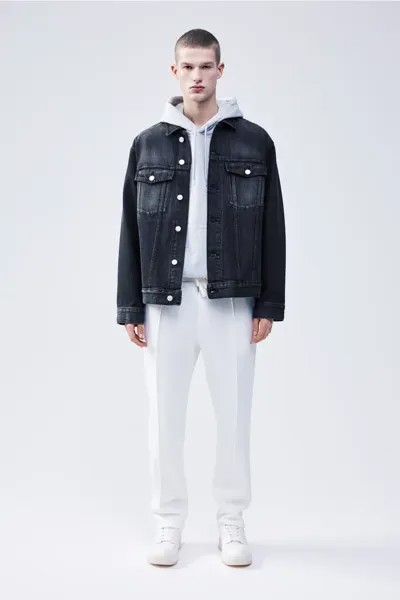 Джинсовая куртка свободного кроя H&M, серый