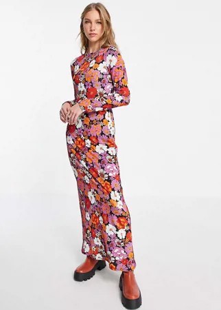Облегающее платье-футболка макси с ярким цветочным принтом в стиле ретро ASOS DESIGN-Разноцветный