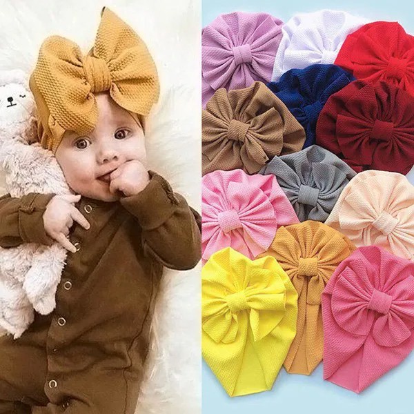 Большой Bowknot Baby Hat Твердый цвет новорожденных Осень Зима Бонн Шляпа Теплые дети Turban Beanie Cap Baby Аксессуары