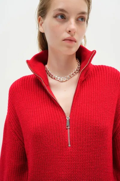 Свитер плотной вязки на короткой молнии. H&M, красный