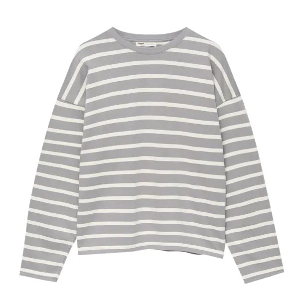 Лонгслив Pull&Bear Basic Long Sleeve Stripe, серый