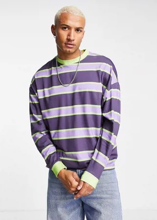 Фиолетовый oversized-лонгслив в зеленую полоску с окантовкой ASOS DESIGN-Фиолетовый цвет